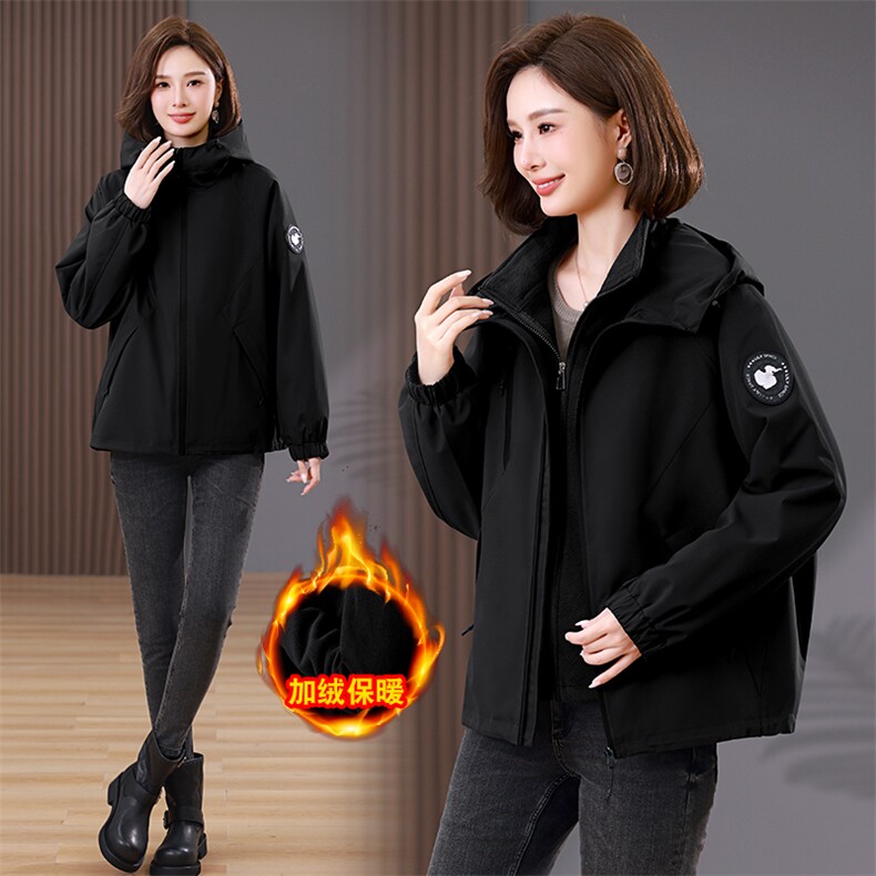 时尚保暖派克服冲锋衣+卫衣两件套女冬季新款加绒外套，女装套装/套裙，韩派