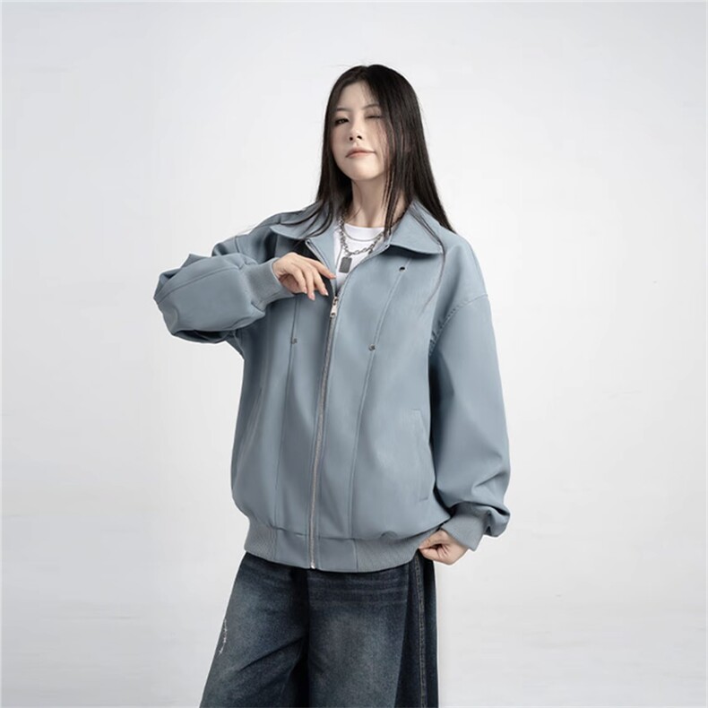 网图同款美式翻领纹理感PU皮夹克皮衣机车服外套JK508-P70，男装夹克，星座1213