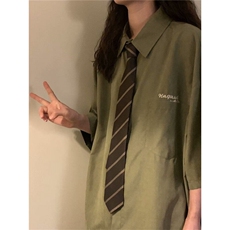 D598-P38夏新款纯色宽松学院风高级感短袖衬衫上衣女-网图现货，男装衬衫，星座603-2