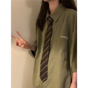 D598-P38夏新款纯色宽松学院风高级感短袖衬衫上衣女-网图现货图片