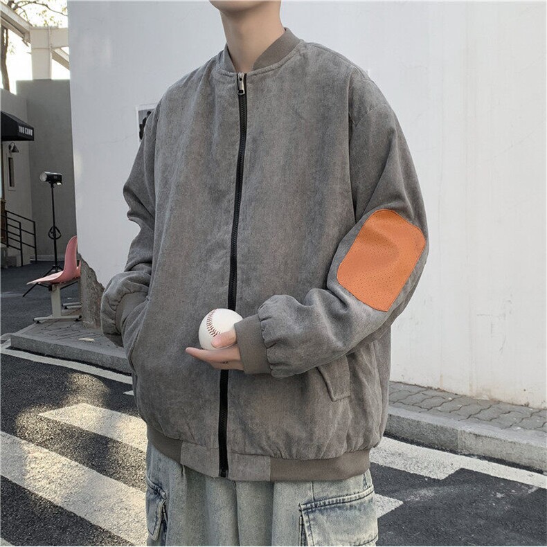 春装皮补丁拼接灯芯绒夹克男休闲外套JK18P70,男装夹克,电商C323