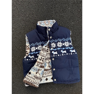 网图现货 美式宽松双面穿羊羔毛加厚立领马甲棉服MJ16/P88图片