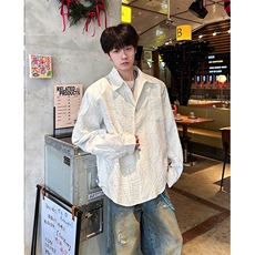 8XL-M解构肌理感裂纹垫肩花衬衫男高级感宽松衬衣男CS520P55控78，男装衬衫，电商D206-1