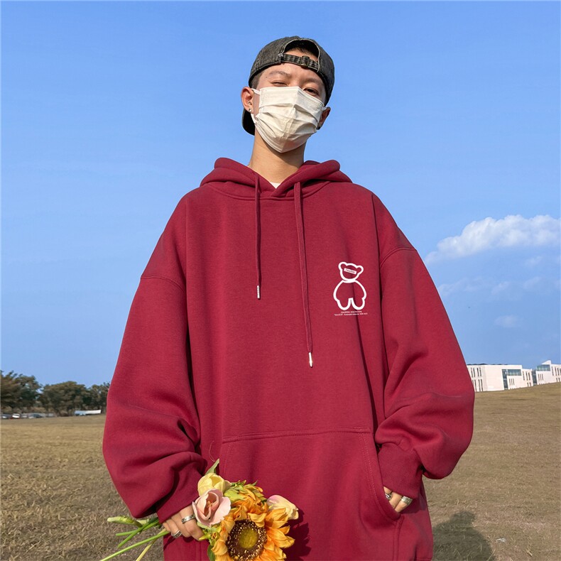 ！秋季重磅宽松大码港风小熊印花连帽卫衣LW79-特p35,男装卫衣,星座508（原C305）
