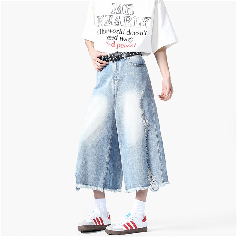 夏季2025新款破洞磨毛7分牛仔裤宽松阔腿裤xz906-1-K1273P58控89，男装休闲裤，星座906-1（原电商a316-2）
