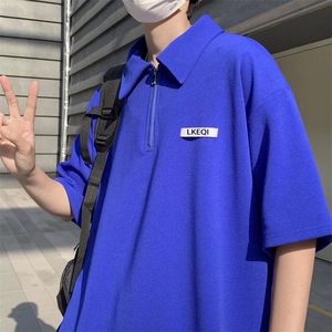 克莱因蓝衬衫男韩版潮流2023夏季新款ins宽松帅气polo衫W2467-P32