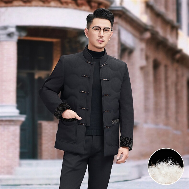 现货新款中年羽绒服唐装外套男复古盘扣风羽绒服外套中式唐装图片