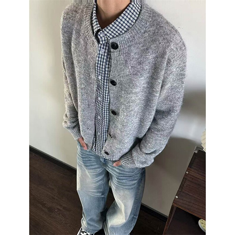 秋冬圆领毛衣开衫外套男网图高级感慵懒风针织衫上衣-A2331TP50，男装针织衫/毛衣，电商B241