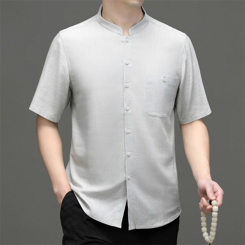 DR2103钱塘2020-2夏季短袖男士唐装套装时尚风衬衫两件套P93,男装民族服装,钱塘207-2
