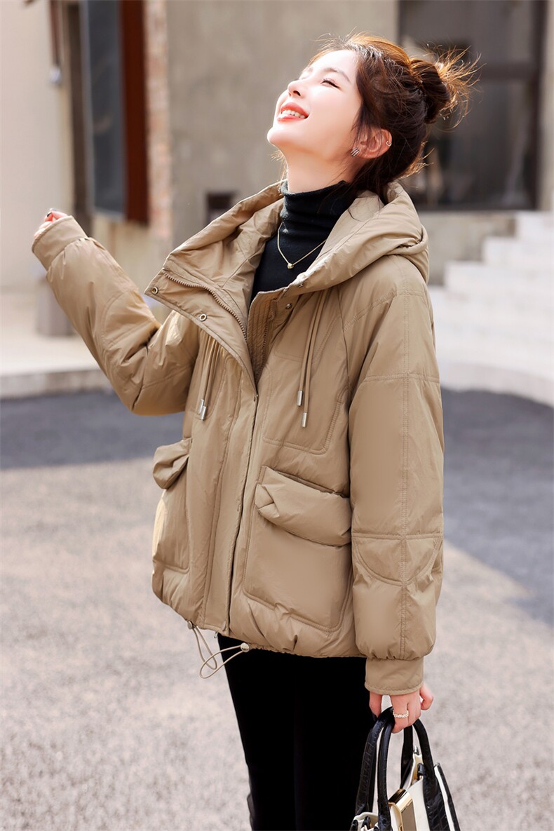 2022冬季新款韩版宽松带帽短款暖优雅羽绒服外套白鸭绒,女装羽绒服,瑶迪依秀