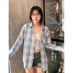 TC589-P45复古格子衬衫情侣新款潮牌长袖衬衣宽松休闲百搭上衣图片