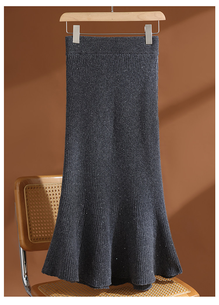 2025年秋季时尚百搭通勤简约休闲元宝亮片鱼尾裙，女装半身裙，玛莎羊绒