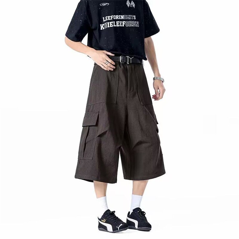 美式大口袋工装七分裤男女夏季潮牌宽松褶皱阔腿短裤子K6277-P40,男装牛仔裤,星座412-3