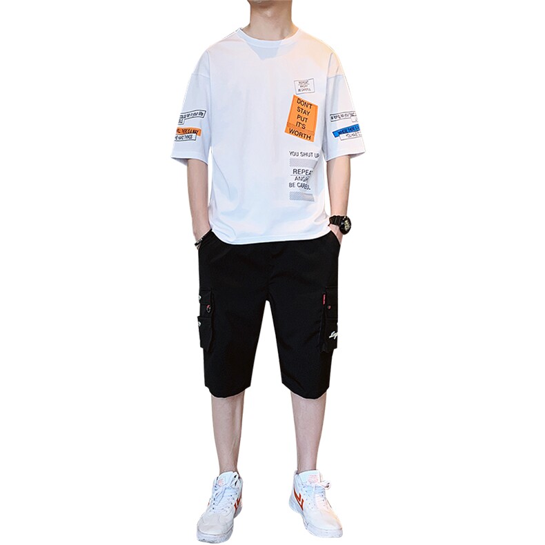 夏装新款潮牌半袖青少年运动休闲两件套T恤短袖套装男T8510-P50,男装休闲套装,星座217-4