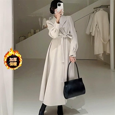 2025新款加厚保暖加棉毛呢外套冬款大裙摆韩系通勤日常呢子大衣，女装毛呢外套，纪茹