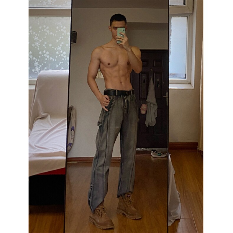 自家图，配马丁靴的裤子男款秋冬侧拉链cleanfit牛仔裤-KZA50-P60,男装牛仔裤,星座1007（原301D）