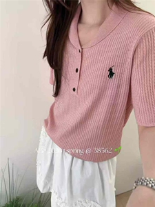 2026年夏季女士小马刺绣针织小麻花翻领短袖图片