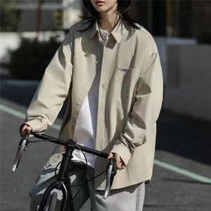 日系刺绣衬衫男女春秋宽松潮流cityboy长袖衬衣工装潮牌休闲外套图片