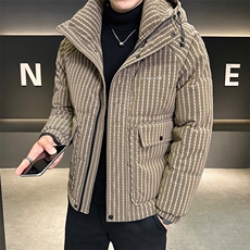 新标50白鸭绒条纹男装皮羽绒服C317-Y826-P295368，男装羽绒服，电商C317