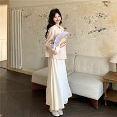 现货在店粉色刺绣新中式风+背心长裙2C206-L766-P195-K318，女装套装/套裙，2C206