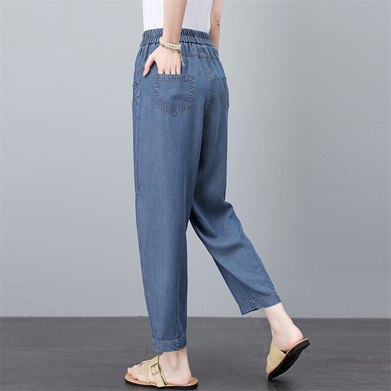 天丝牛仔裤女夏季205新款轻薄垂感中年妈妈装哈伦裤天丝七分裤子，女装牛仔裤，独衣靓