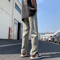 破洞~新款潮流百搭小直筒美式街头高街破洞复古蓝宽松男式牛仔裤，男装牛仔裤，星座1013