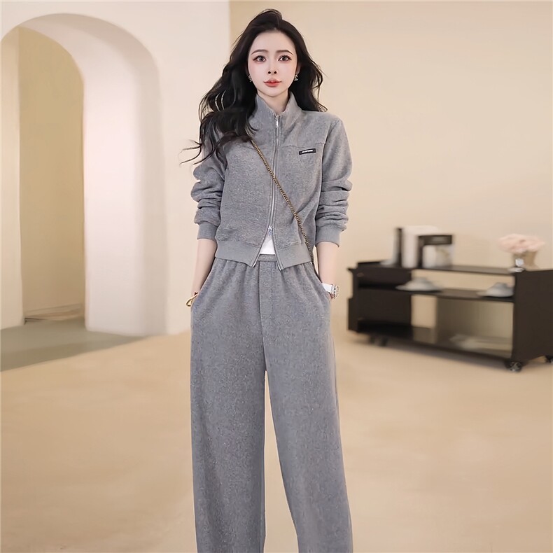 时尚套装女秋新款洋气减龄宽松显瘦拉链开衫外套阔腿休闲裤两件套,女装套装/套裙,2C310