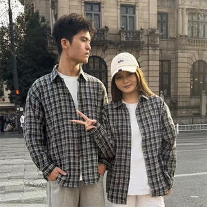 春季新款格子男女情侣款潮流宽松格纹衬衣图片