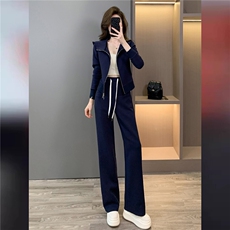 休闲运动套装女秋季新款双头拉链开衫卫衣抽绳阔腿长裤显瘦两件套，女装套装/套裙，2C310