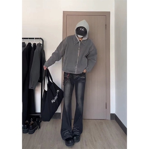 美式ins高街cleanfit重工艺水洗暗黑微喇牛仔裤货号K2401P60图片