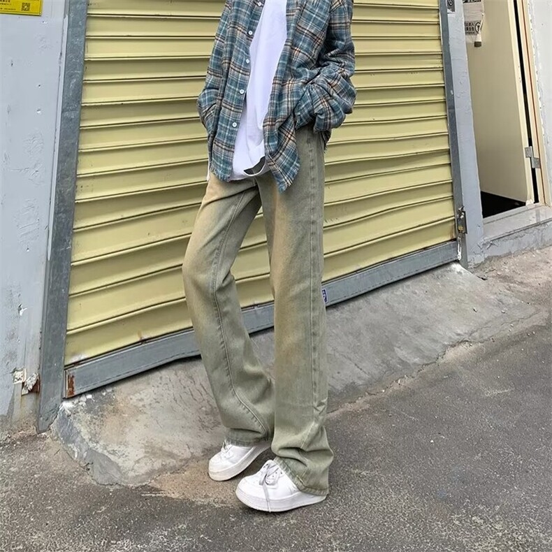 时尚~慵懒美式高街牛仔裤男微喇高街直筒青少年宽松休闲裤,男装休闲裤,星座1013