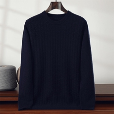 秋冬新款纯色针织圆领套头上衣时尚百搭，男装针织衫/毛衣，隆格羊绒