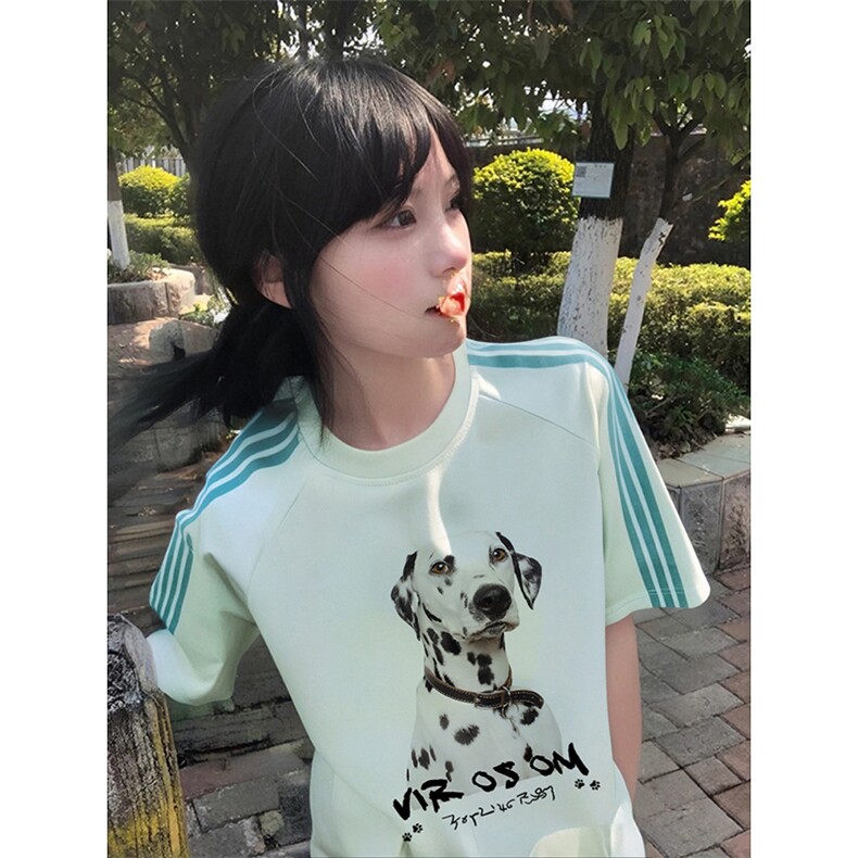 抖音得物品质二开240克宽松纯棉美式潮牌印花三条杠中性风短袖T恤,男装T恤,电商A486-1