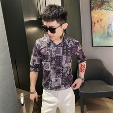312A-102-P55新款社会小伙中袖衬衫韩版潮流男士五分袖衬衣B，男装T恤，星座312A-5