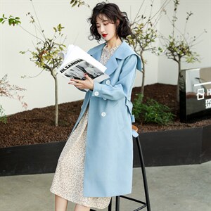 韩版风衣2023年春季时尚气质翻领收腰双排扣加长款外套女4456图片