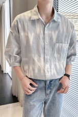 2025夏季新款男士半袖衬衫轻熟七分袖衬衣韩系宽松上衣901C11P58，男装衬衫，星座901