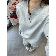 抖音得物品质美式高街重磅曼巴棉拼接cleanfit亨利领卫衣长袖T恤，男装T恤，电商A486-1