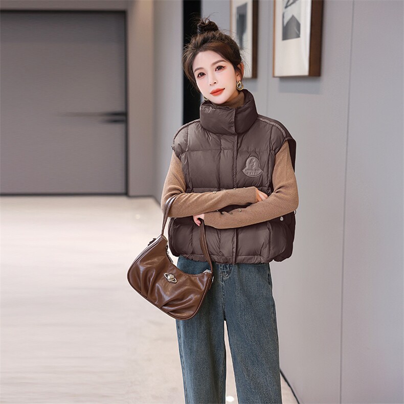 白鸭绒宽松羽绒马甲坎肩潮2024新款纯色显瘦洋气拼接韩版,女装马甲,火爆靓佳人