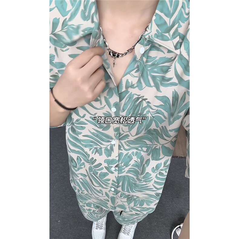 短袖衬衫男+短裤男套装男100%聚酯纤维M-5XL大码TZ78707P50控98图片