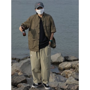 衬衫夏季流行气质男纯色新款潮流五分袖潮CS92-P35图片