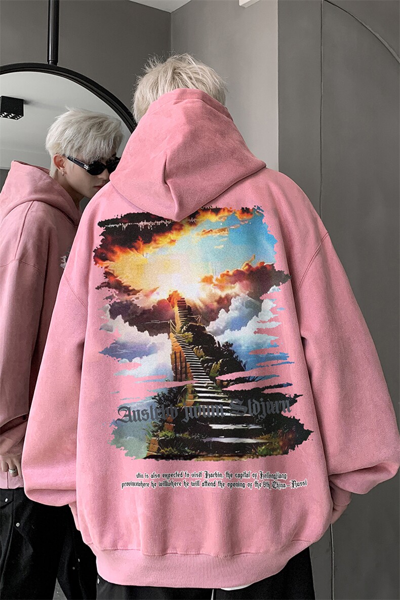 直播400克重磅加厚麂皮绒美式卫衣连帽印花大码XZ517A-BK22006,男装卫衣,星座517A