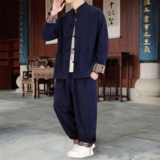 男士外套灯芯绒夹克套装盘扣立领风XZ1512-2502套装-P130，男装夹克，星座1512
