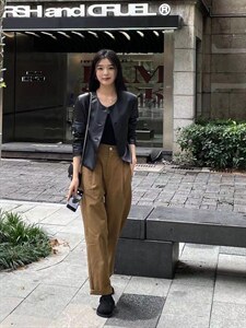 2022秋季新款时尚百搭宽松欧货潮流高级感高街百搭皮衣图片