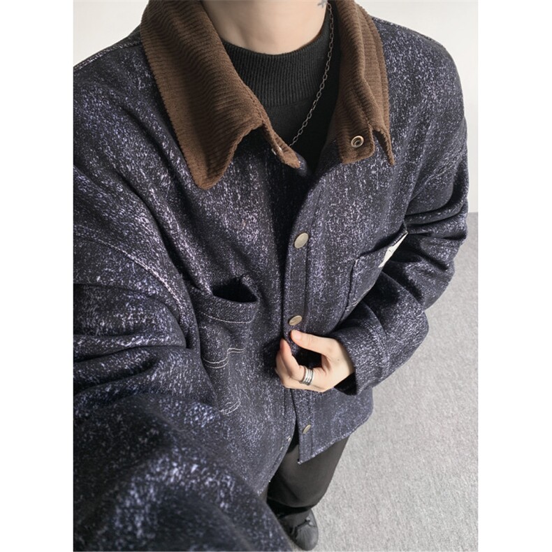 现货JK1165-特P65撞色秋冬美式宽松上衣休闲夹克大码外套,男装夹克,电商A059
