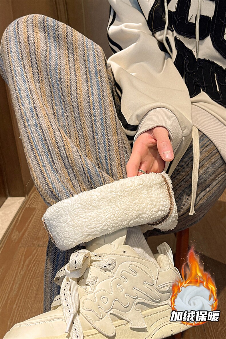 8XL-M特大码呢料加绒裤男新年裤条纹卫裤休闲基础款K948P60加绒70,男装休闲裤,电商D206-1