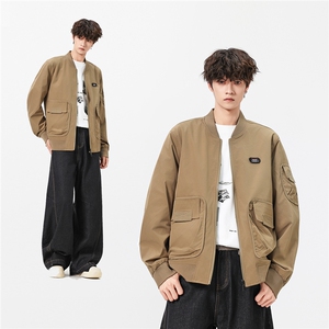 美式复古风棒球服夹克大口袋贴标痞帅百搭休闲外套 J608618  TP75图片