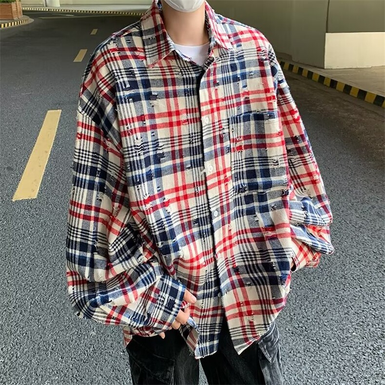 衬衫男士长袖韩版潮流格子拼色宽松2024秋冬新款ins外套CY992-P43,男装衬衫,星座412-2