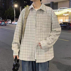 1506-1/CCS3241/P49美复古灯芯绒格子衬衫男女春秋季高街长袖衬衣，男装衬衫，星座1506-1