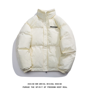 白鸭绒白底冬季字母印花抽绳设计立领羽绒服YR214P195控258图片