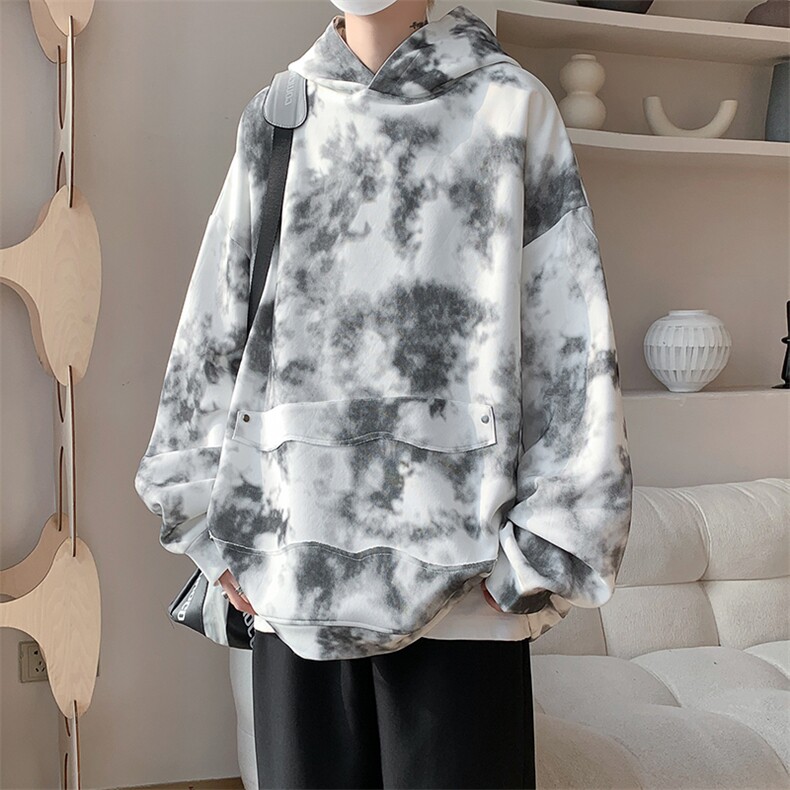 现货WY10085-特P50360g面料扎染高品质宽松连帽卫衣,男装卫衣,电商A059